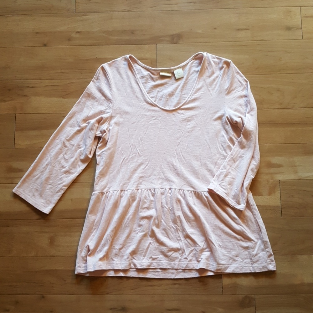 Baby Pink Three Quarter Sleeve Peplum Top